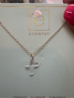 E Newton Necklace with Clear Cross  !